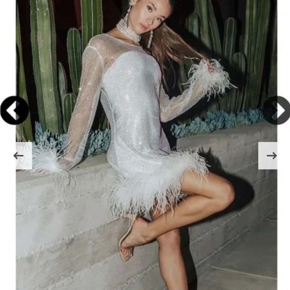 UNTAMED PETALS BY AMANDA JUDGE Silver and White Feathered Mini Dress